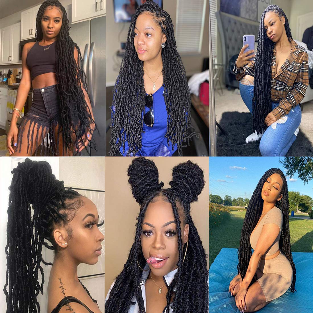 36Inch Soft Locs 6packs Super Long Goddess Locs Crochet Hair Natural Pre Looped Natural Faux Locs Crochet Braid Curly Wave Braiding Hair（36inch #1b 6packs)