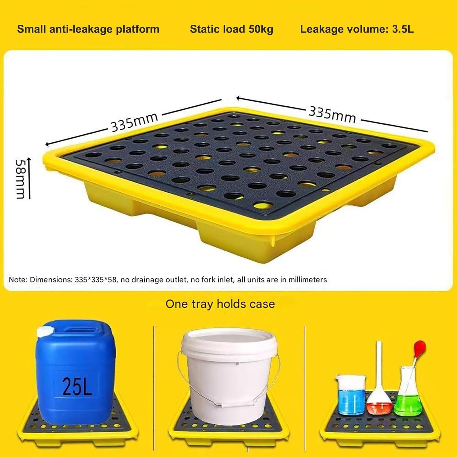 Industrial Modular Oil Drums Leak-Proof Platform,Stackable Polyethylene Laboratory Pallet(3.5L-33.5x33.5x5.8cm)
