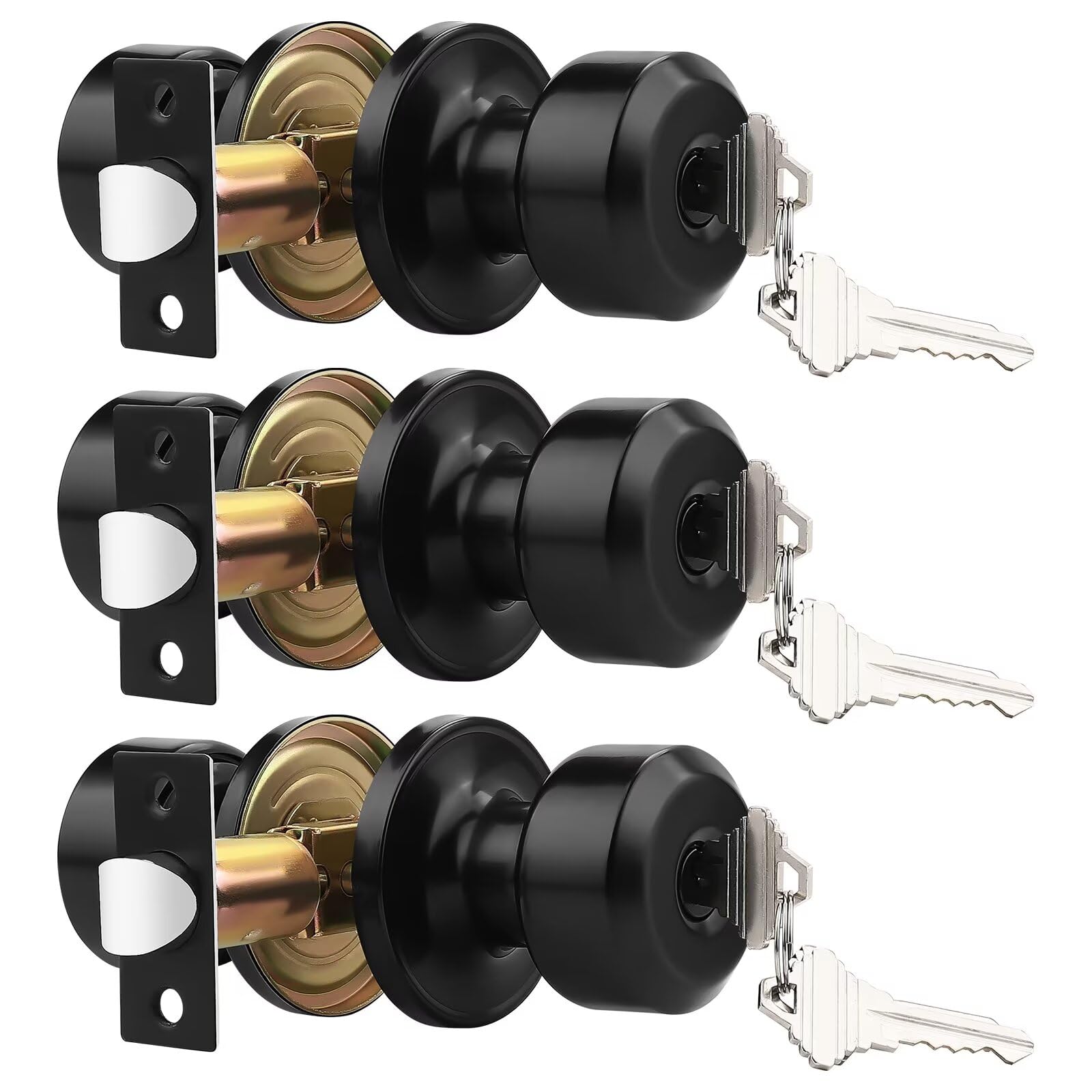 Probrico Black Door Knob Keyed Like Door Knob with Lock Interior/Exterior Door Knob Front Door Knobs Locking with Same Keys 3 Pack