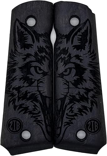 Mad Cat | Diseño de lobo para pistola 1911, agarres de madera, corte de seguridad Ambi para 1911 tamaño completo, accesorios 1911 (Mad Cat - Negro)