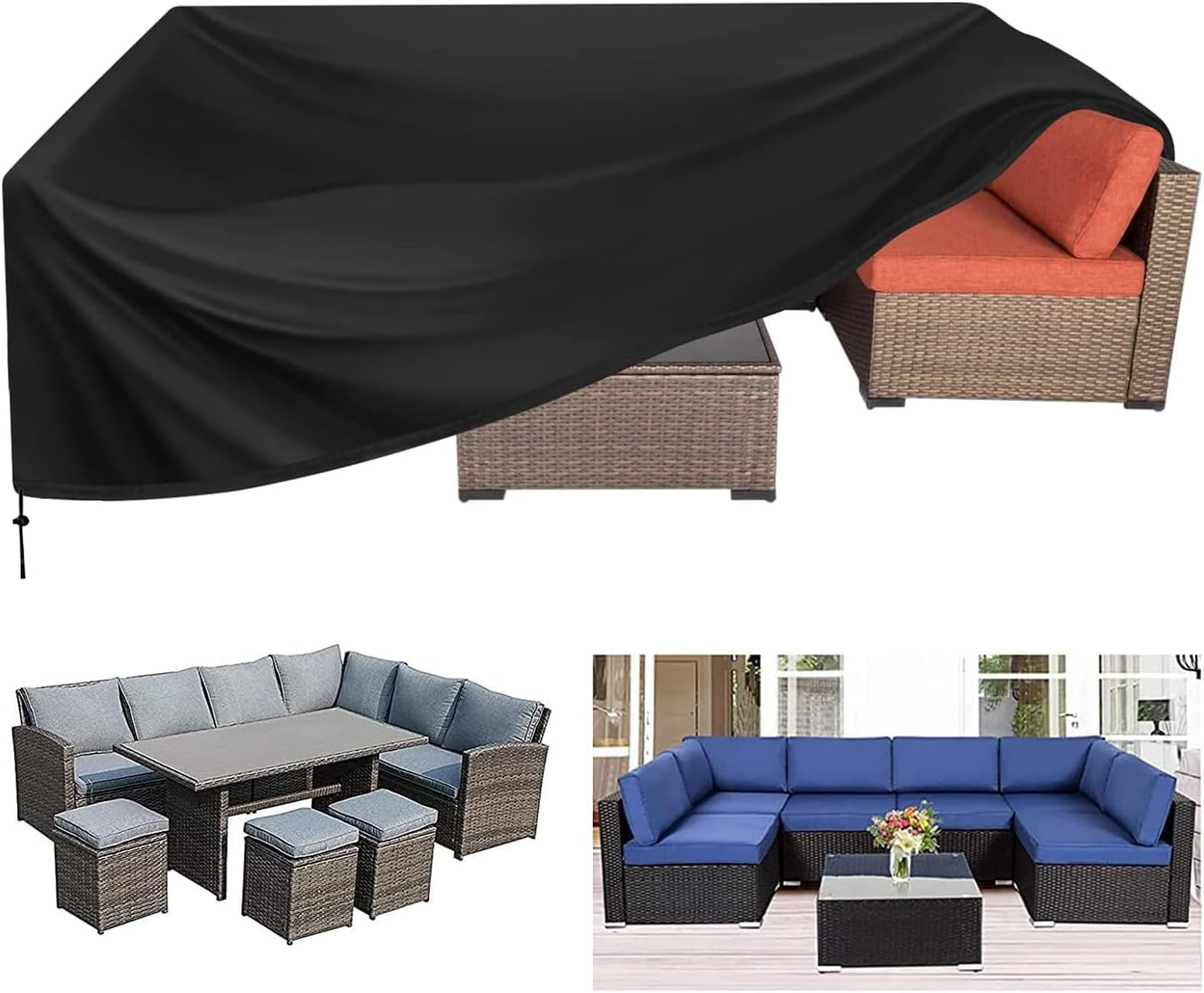 ARCHAEOPTERYXWaterproof Outdoor Furniture Cover 137" L x 102" W x 35" H , Premium Quality Patio Furniture Covers Dust Proof Anti-UV Heavy Duty Durable Sofa Sectional Table & Chair Cover Large
