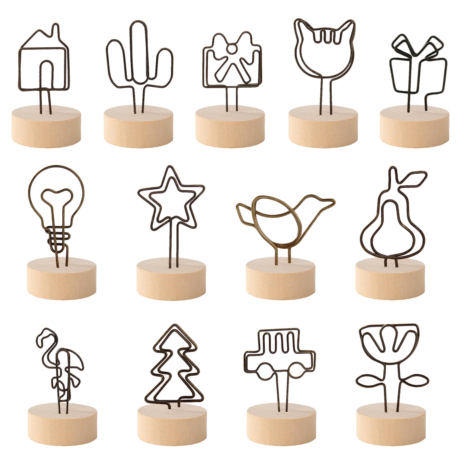 LdawyDE Memo Clip, Soporte para Fotos con Pinzas, 13 Piezas Portafoto Pinzas Soporte para Fotos con Base Soporte Tocón de Madera Porta Tarjetas para Decoración de Mesa Boda(13 estilos)