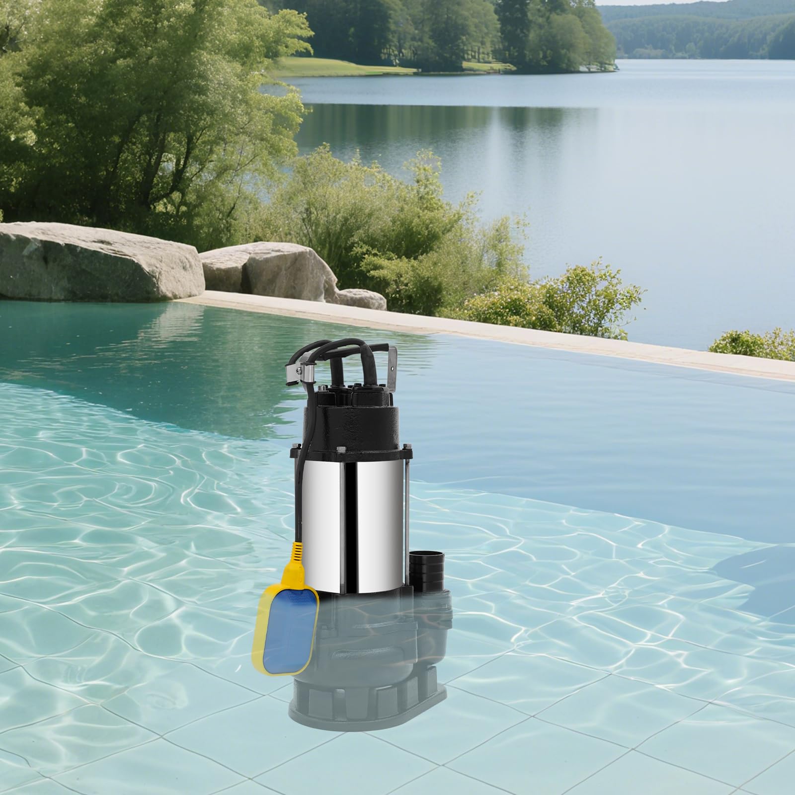 Bomba sumergible para aguas residuales, 550 W, acero inoxidable, con interruptor de flotador y mecanismo de corte, caudal de 18 m³/h, altura de extracción de 15 m, 2850 rpm, salida de 2 pulgadas, para
