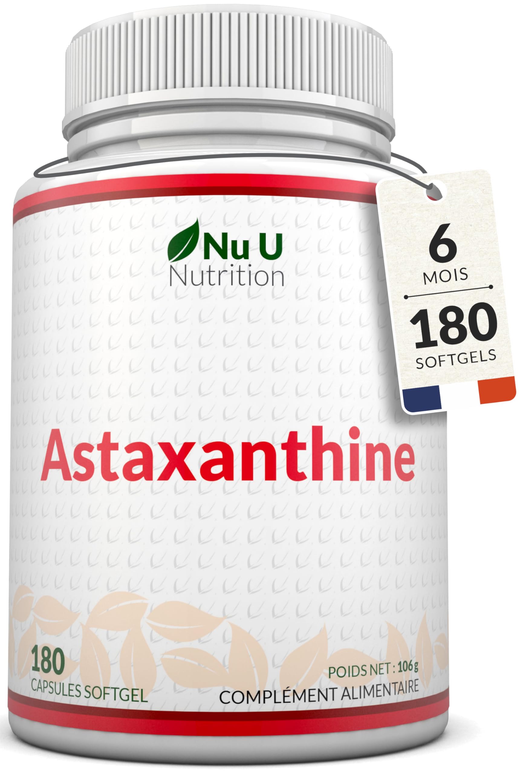 Astaxanthine 12mg - 180 Softgels de Forte Puissance - Approvisionnement 6 Mois - Supplément Antioxydant Puissant - Astaxanthine de Haematococcus Pluvialis Algae - Fabriqué en Europe - Nu U Nutrition