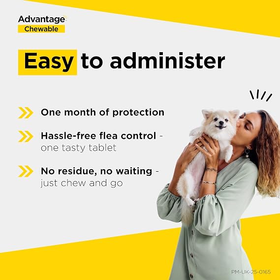 Advantage Chewable 56mg Chewable Tablets for Dogs 1.3-2.5kg (3 pack), Flea and Tick Treatment, Fast Acting Kills Fleas Within Hours, Prevention Lasts For A Month, Easy To Administer