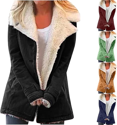 Chaquetas de sherpa para mujer, abrigo con forro de piel sintética, chaqueta térmica de forro polar mullido de gran tamaño, para invierno, casual,