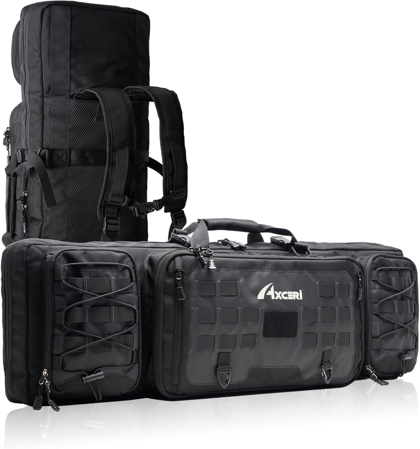 Double Rifle Bag, 36/42 Inch Tactical Gun Bag with Pistol Pouch & Molle, 1680D Durable Rifle Case for Hunting, Range & Transport, Lockable Compartments, Backpack Straps