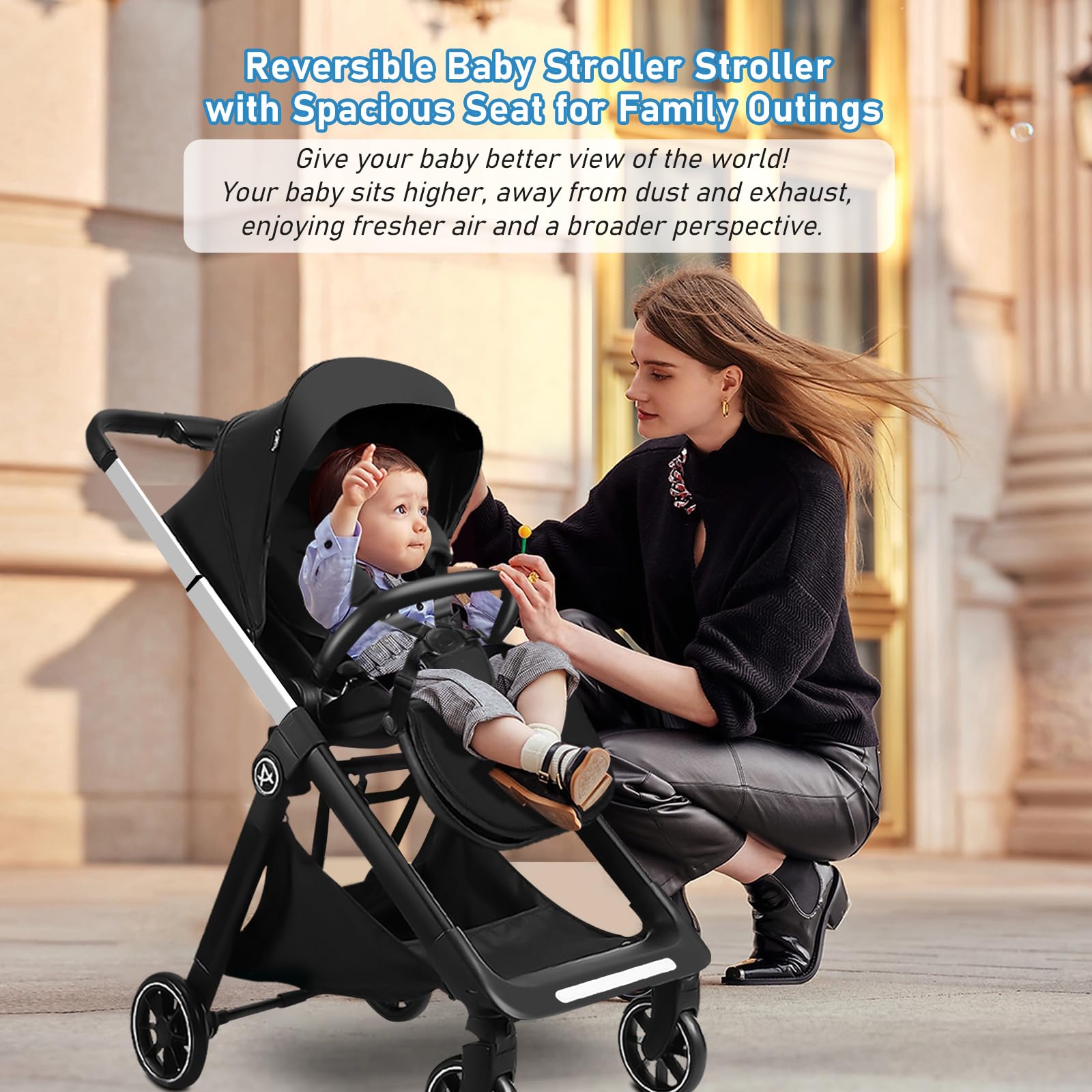 Poussette Réversible Pliable pour Bébé 0-3 Ans 4 Roues Amortisseurs Max 22 kg