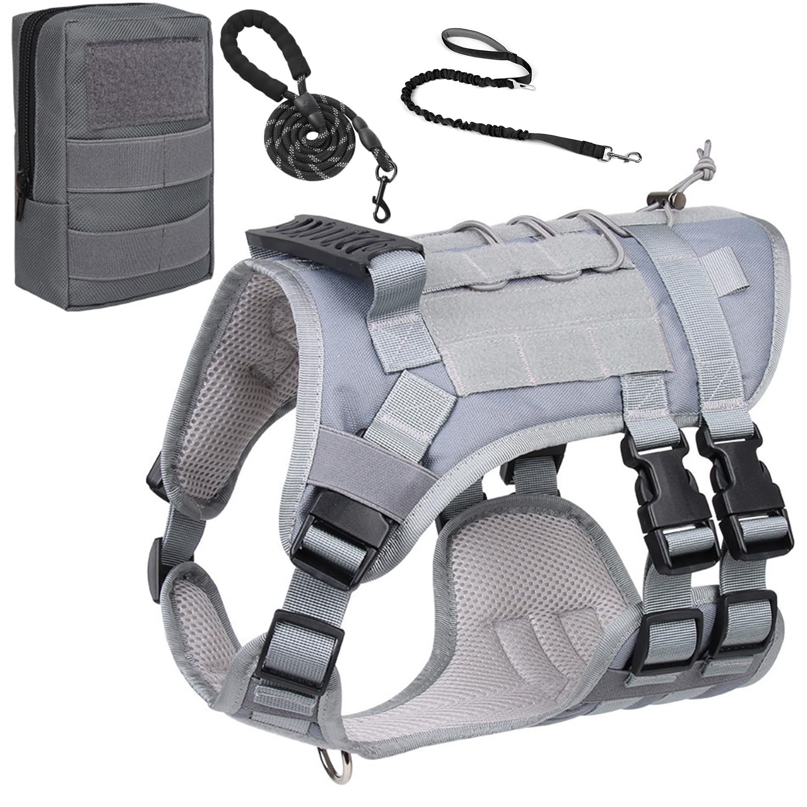 Arnes Táctico Perro Grandes Medianos Arnes Perro Antitirones Militar Chaleco De Entrenamiento Ajustable para Perros con Sistema Molle para Entrenamiento Correr Caminar Cazar,Gris,Small