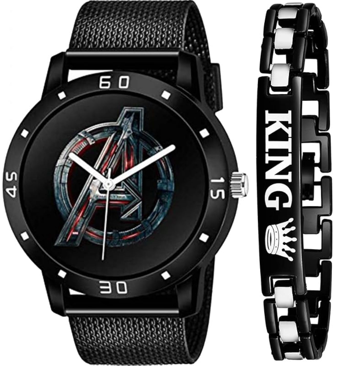 A Avenger Dial with Black Leather Strap Analog Watch with King Bracelet for Men (Black) - Pack of 2 (B08Z49SYSJ) Amazon Price History, Amazon Price Tracker