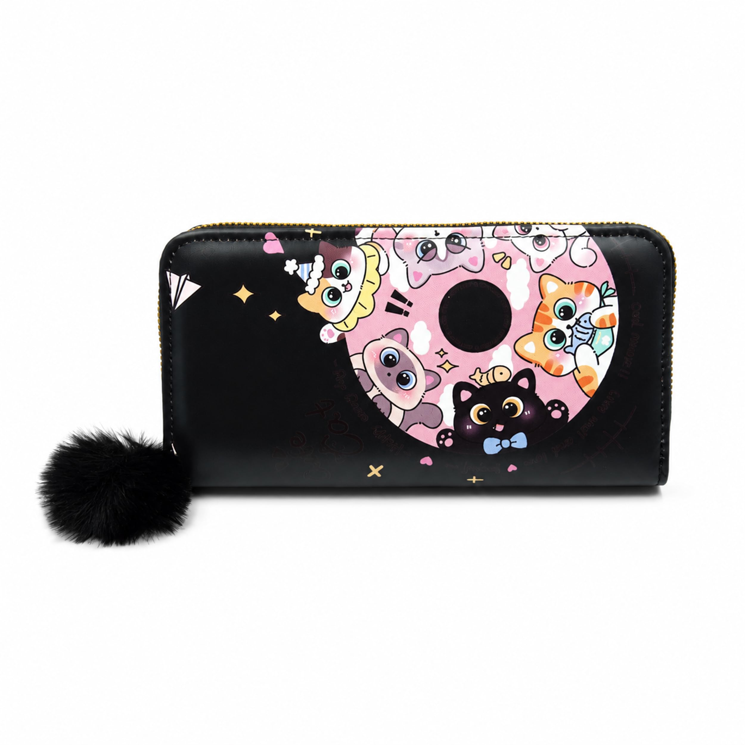 Cat Printed PU Leather Wallet for Woman (Black)-image-6