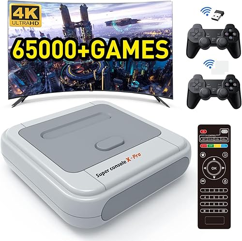 Kinhank Consola de juegos retro, consola de emulador Super Console X PRO con más de 65000 juegos, más de 70 emuladores, sistema dual, TV 4K, 5