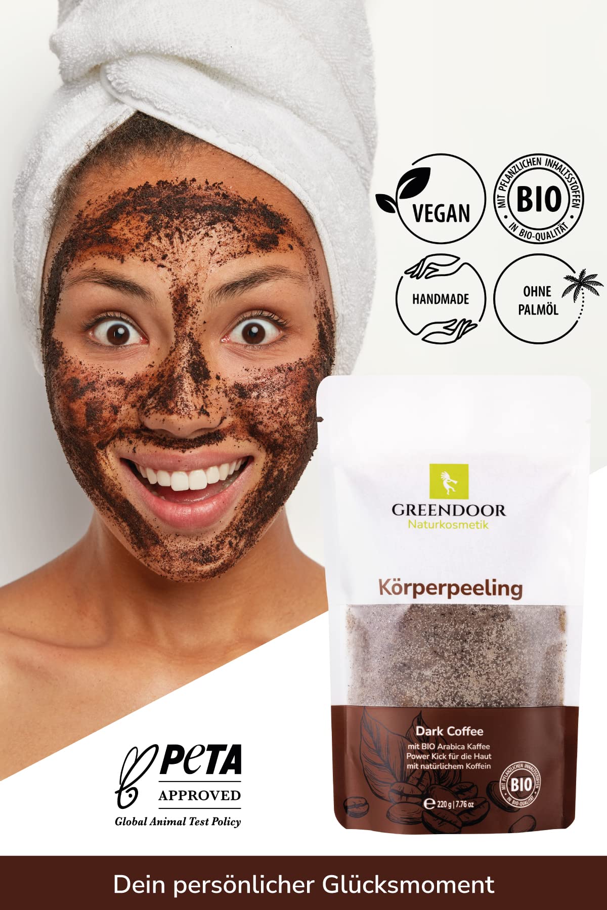 Greendoor cosmétique naturel raffermissant corps café 220g végétalien + caféine extra | Exfoliant anti-âge arabica bio sans microplastique | contre cellulite vergetures