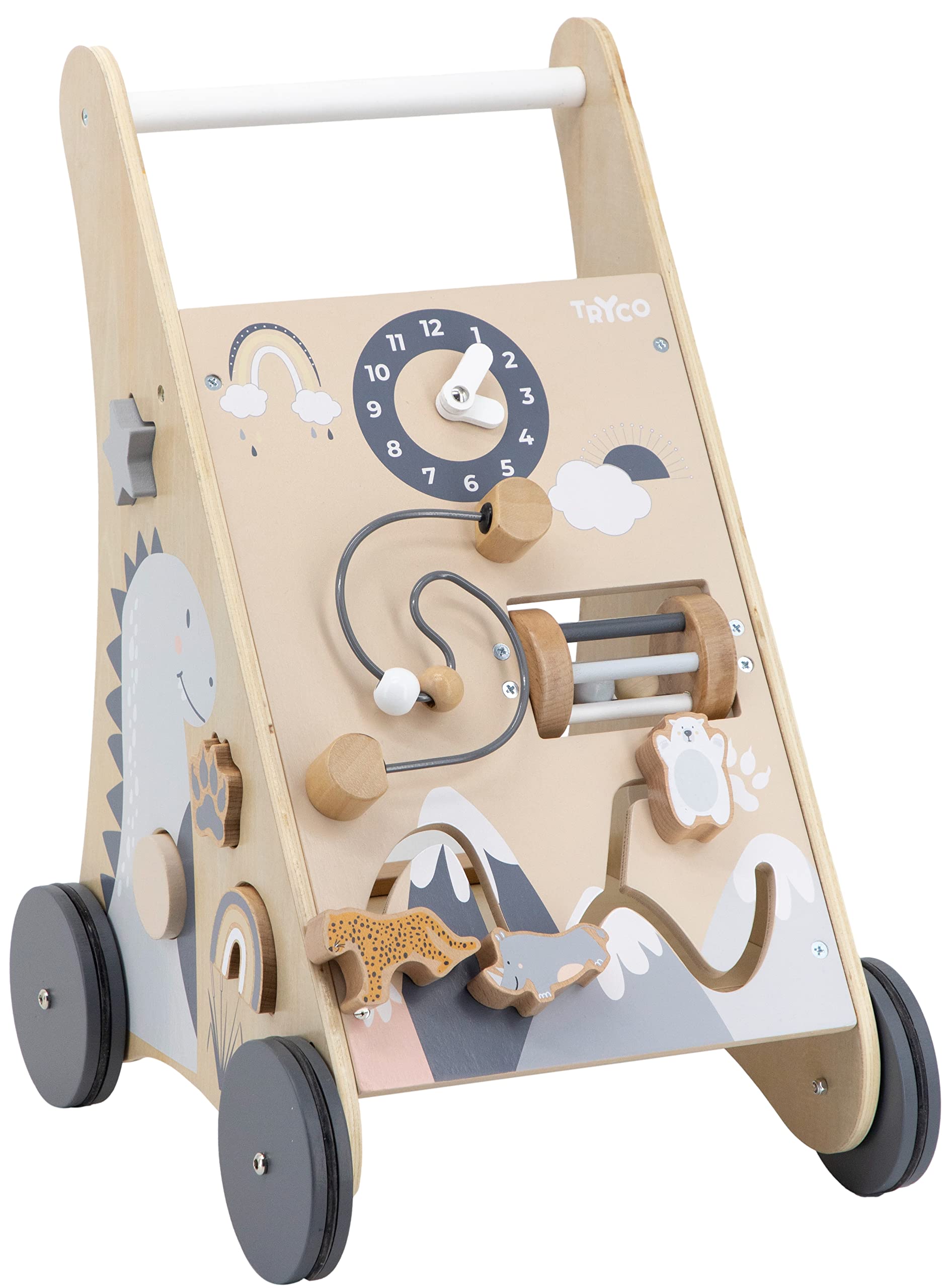 Personalisierter Lauflernwagen aus Holz mit Name – Sicherer Baby Schiebewagen für erste Schritte – Lauflernhilfe mit Bremse & Motorikspiel – Geschenk zum 1. Geburtstag für Mädchen & Jungen