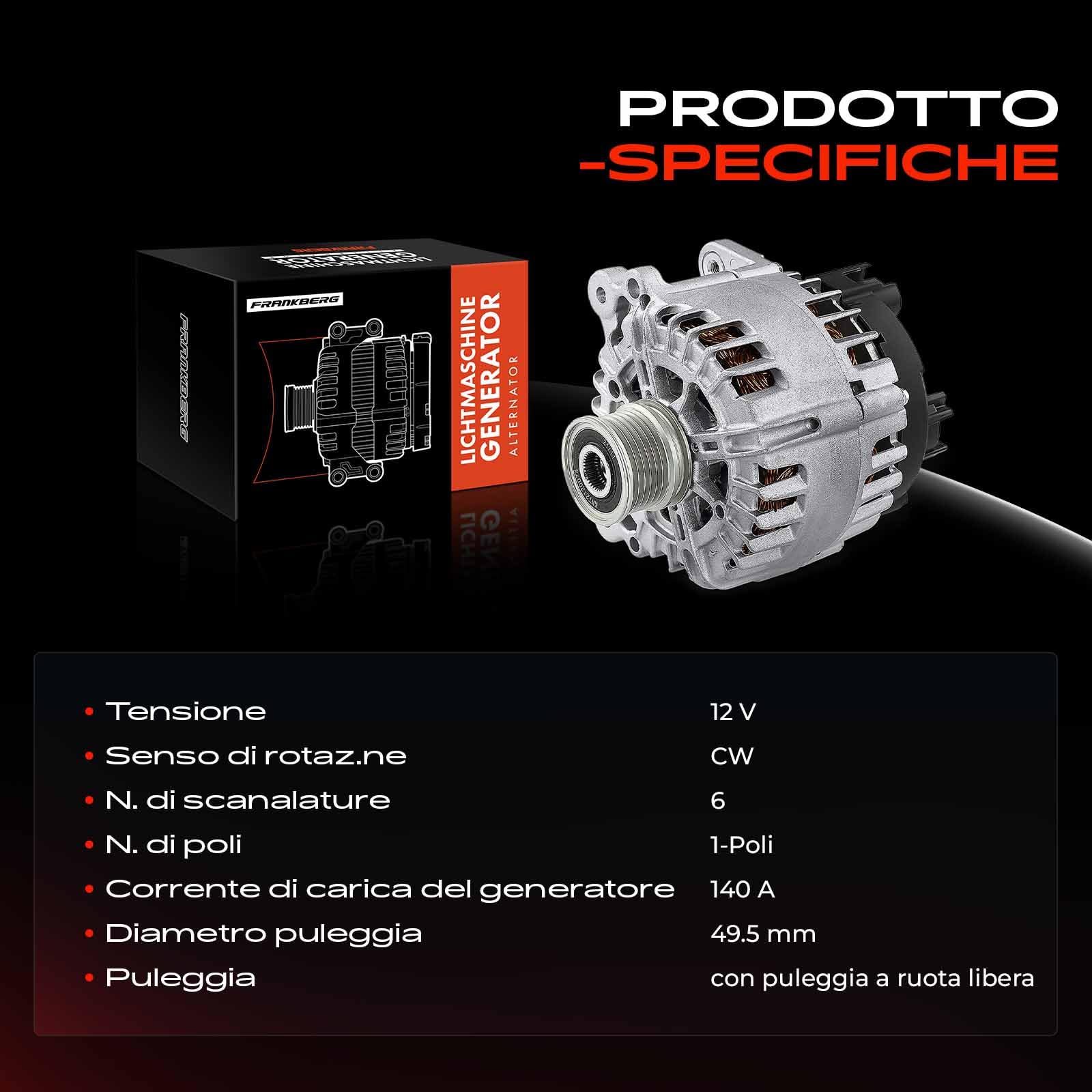 Frankberg Alternatore Generatore 03G903016B | 03G903016B; Compatibile con: T.o.u.r.a.n 5T1, A3 Limousine 8VM 8VS, O.c.t.a.v.i.a III 5E3 NL3 NR3, CC 358
