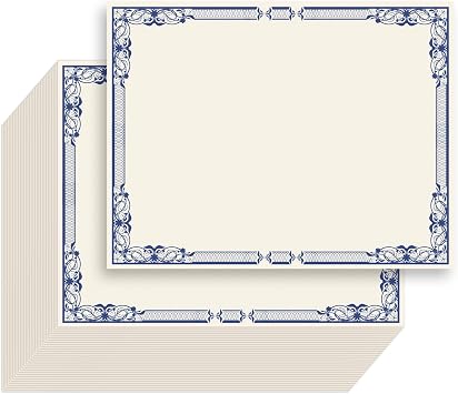Certificate Paper, 50 Sheets Blank Certificate Paper with Blue Border for Graduation Diploma, Achievement Awards, Recognition Documents etc, Laser and Inkjet Printer Friendly, 8.5x11 inches