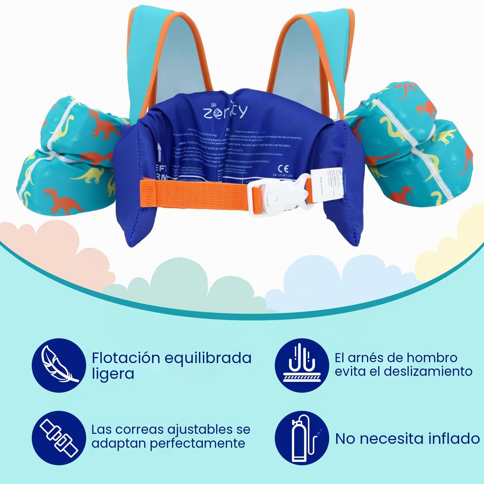 Zeraty Chaleco de natación Infantil Niños Flotadores Los niños nadan Brazo Banda con arnés de Hombro Brazo Alas, Natación Ayudas Chaqueta para 20-50 lbs/2-6 años de Edad Niños/Niñas
