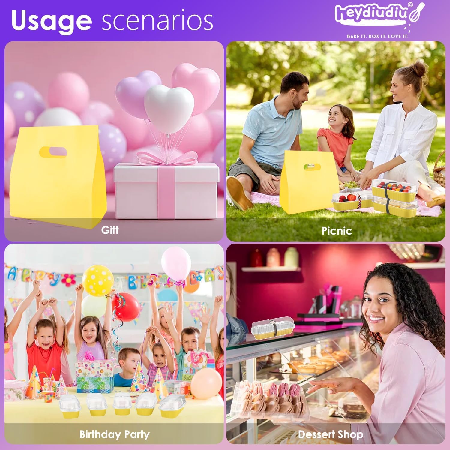 Mini Loaf Pans With Lids and Spoons, 100 PCS 6.8oz Mini Cake Pans for Baking, Aluminum Foil Loaf Pans, Small Aluminum Cake Tins, Cake Pans with Clear Lids,Sporks，Stickers,Gift Box(Gold) - Image 6