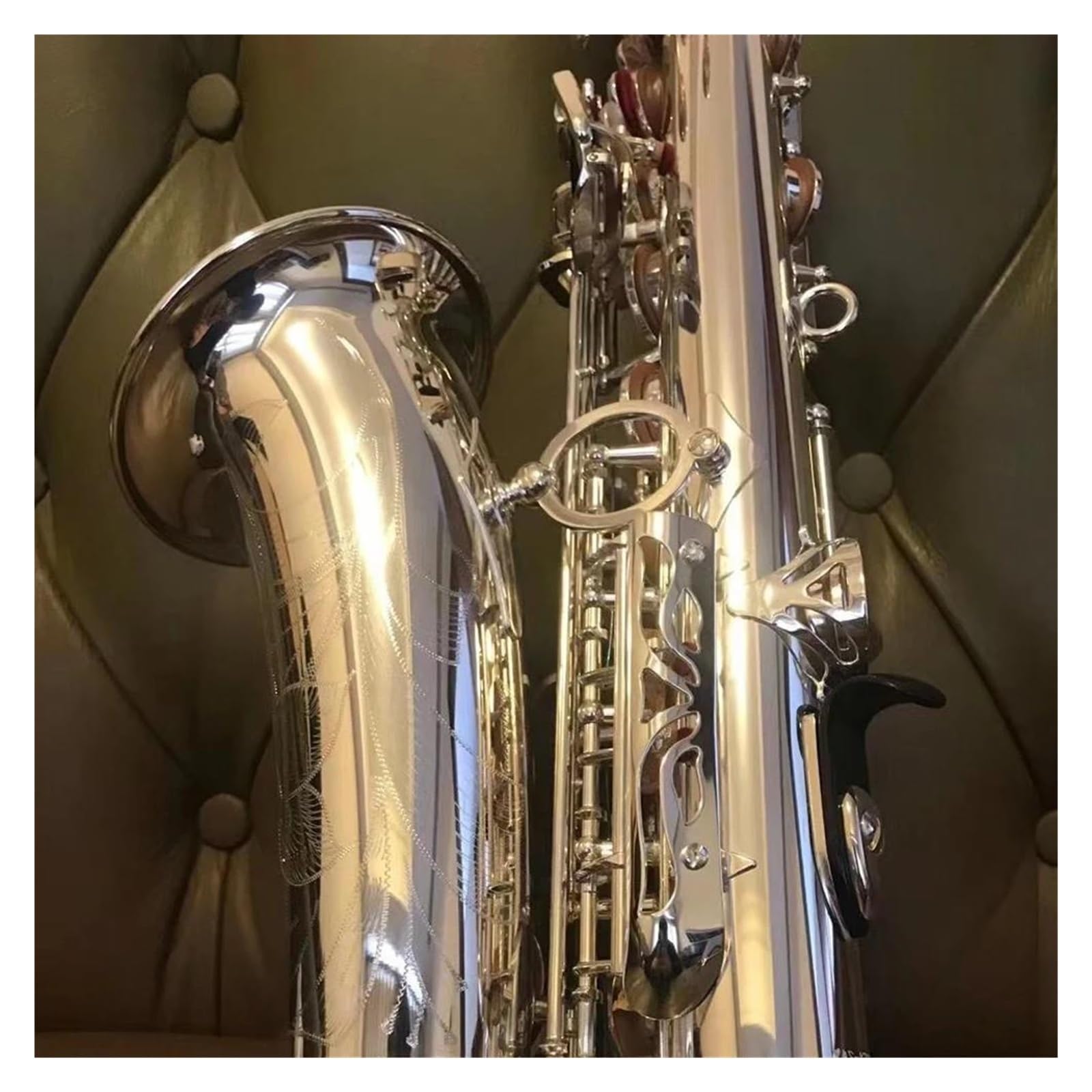Saxofón Saxofón Alto En Mi Bemol, Instrumento De Jazz Estampado Uno A Uno, Plateado Niquelado, Con Estuche (Color : Leather case)