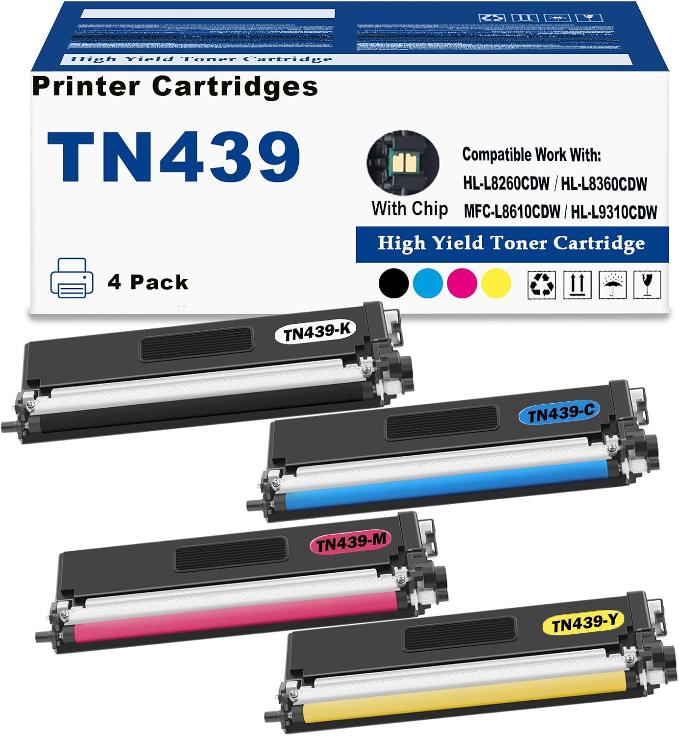 TN-439 TN439 Toner Cartridge Compatible Brother TN-439BK TN-439C TN-439M TN-439Y for use with Brother HL-L8260CDW HL-L8360CDW MFC-L8610CDW HL-L9310CDW Printer Black Cyan Magenta Yellow