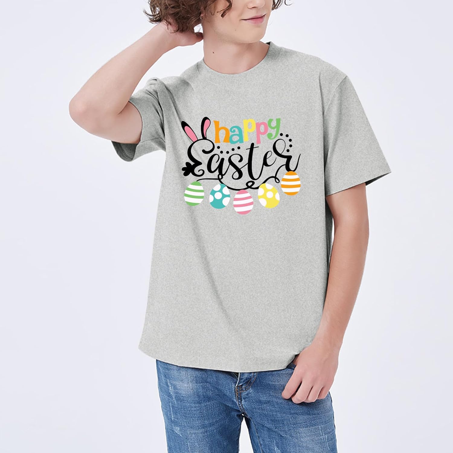 Happy Easter Shirts for Women Funny Bunny Print T-Shirt Short Sleeve Rabbit Graphic Tees Tops - Image 5