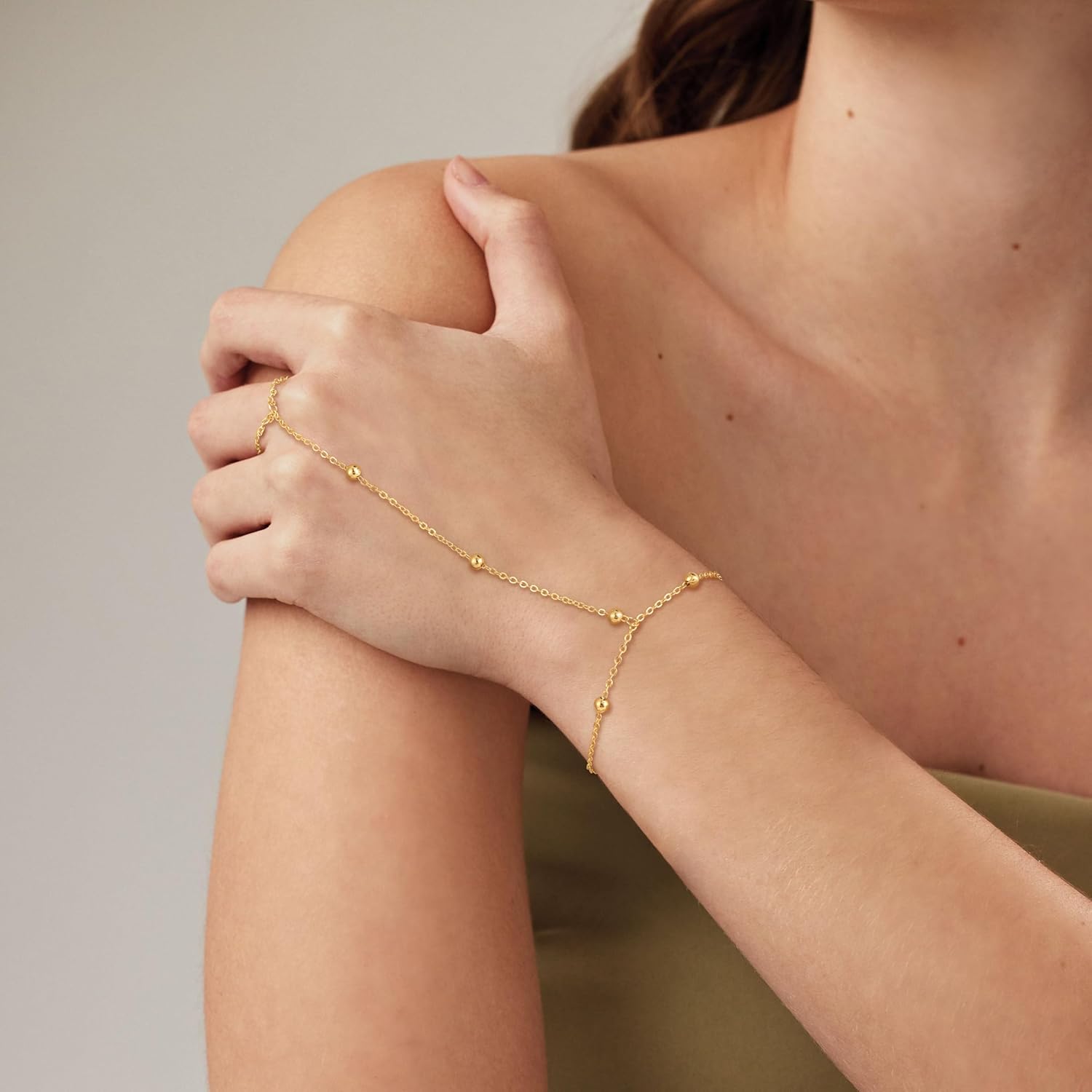 Gold Bracelets for Women, 14K Gold Plated Hand Chain Bracelet for Women Trendy Finger Ring Bracelet Hand Chain Dainty Adjustable Hand Chain Jewelry Gifts for Women - Image 6