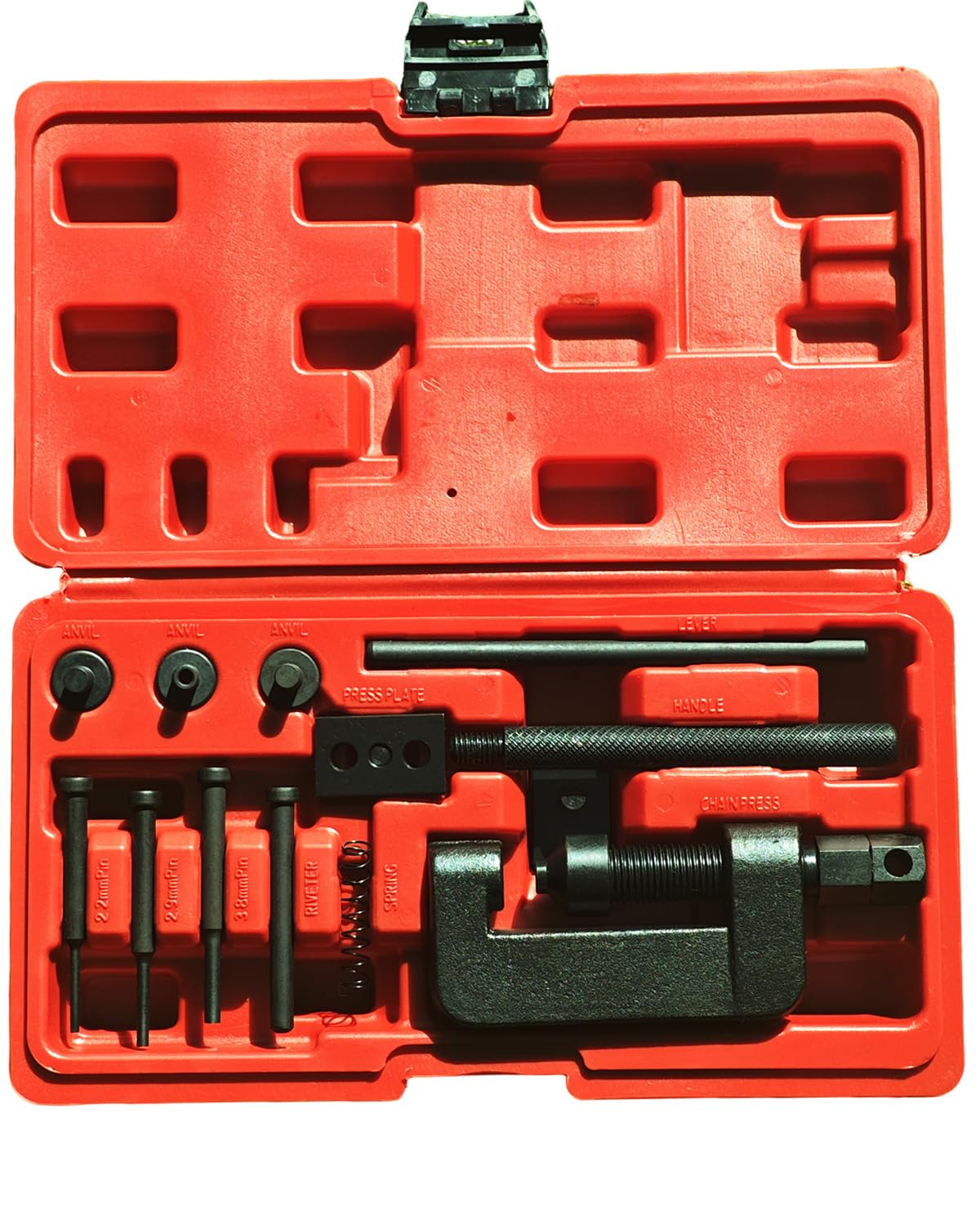 BOOMSTART 19-delige Kettingnieter & Kettingscheider Set – Voor #25–#630 Kettingen, Motorfietsen, ATV's & Cam-kettingen, Met C-frame En 3 Aambeelden