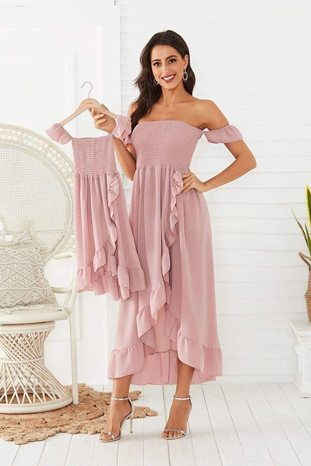 Mom Daughter Matching Dresses - Off Shoulder Backless Maxi Summer Dresses Set