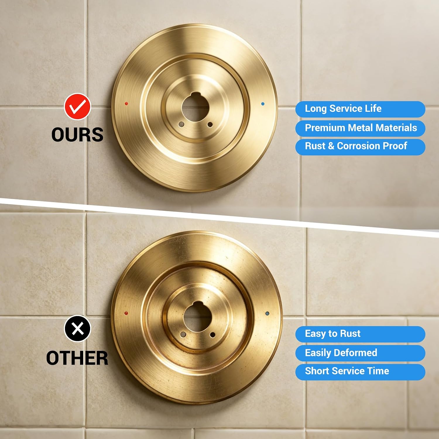 Shower Handle Cover Plate, Brushed Gold,for One-Handle Tub and Shower Faucets, Escutcheon Replacement for Moen 16090 Chateau Collection