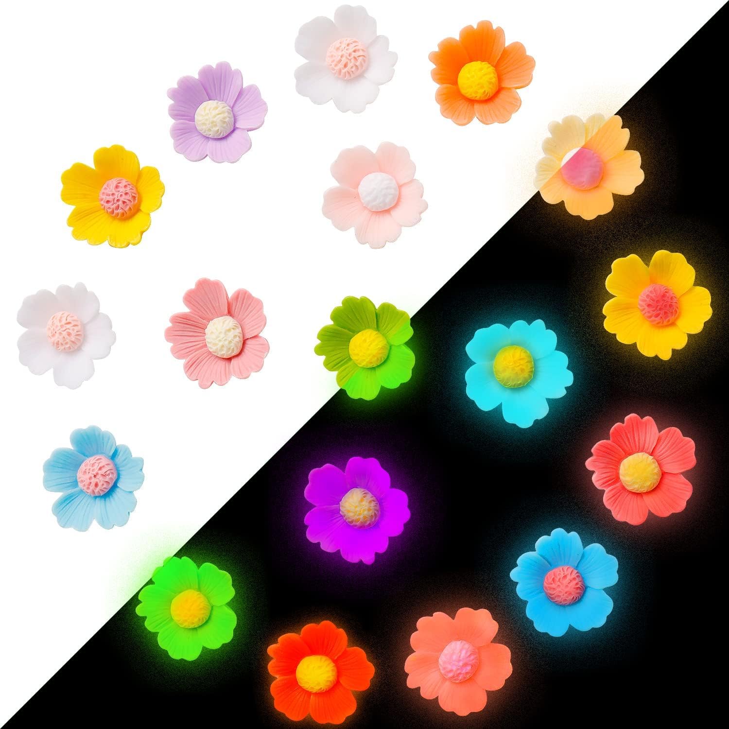 NALACAL 100Pcs Luminous Mini Resin Flowers, DIY Flower Beads Charms for Jewelry Making Scrapbooking Hair Clip Phone Case Decor, Resin Flower Charms Flatback Cabochons Embellishment Accessories