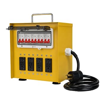 Power Distribution Box 30A Temporary Distribution Box, Equipped with One 30A L14-30P Plug and Four 120V GFCI Duplex Receptacles, Providing Safe and Reliable Power for Any Construction Site