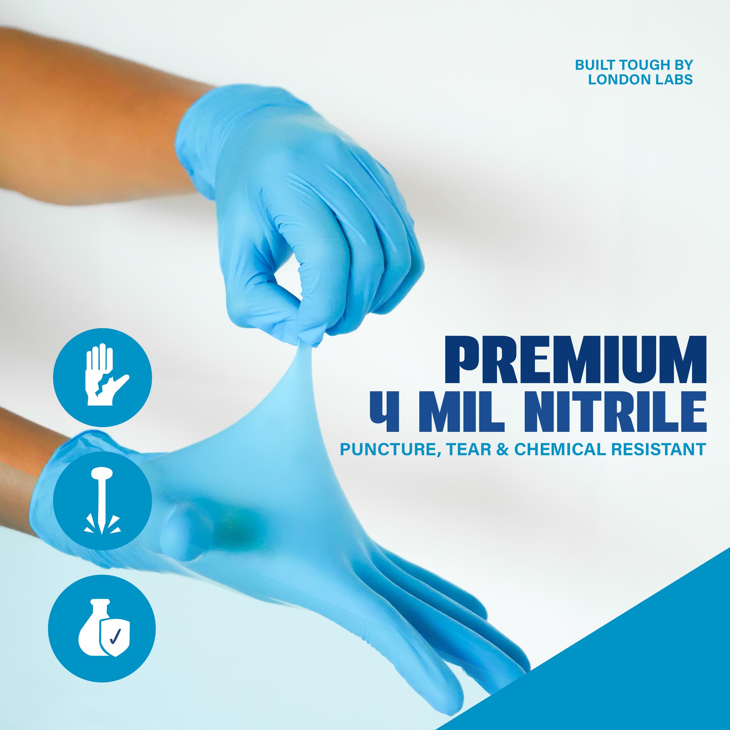 London Labs Synsafe - Guanti da esame in nitrile blu, usa e getta, senza lattice e senza polvere, extra resistenti, kit di primo soccorso, medici, EMT, pulizia, cucina, confezione da 1000 ct
