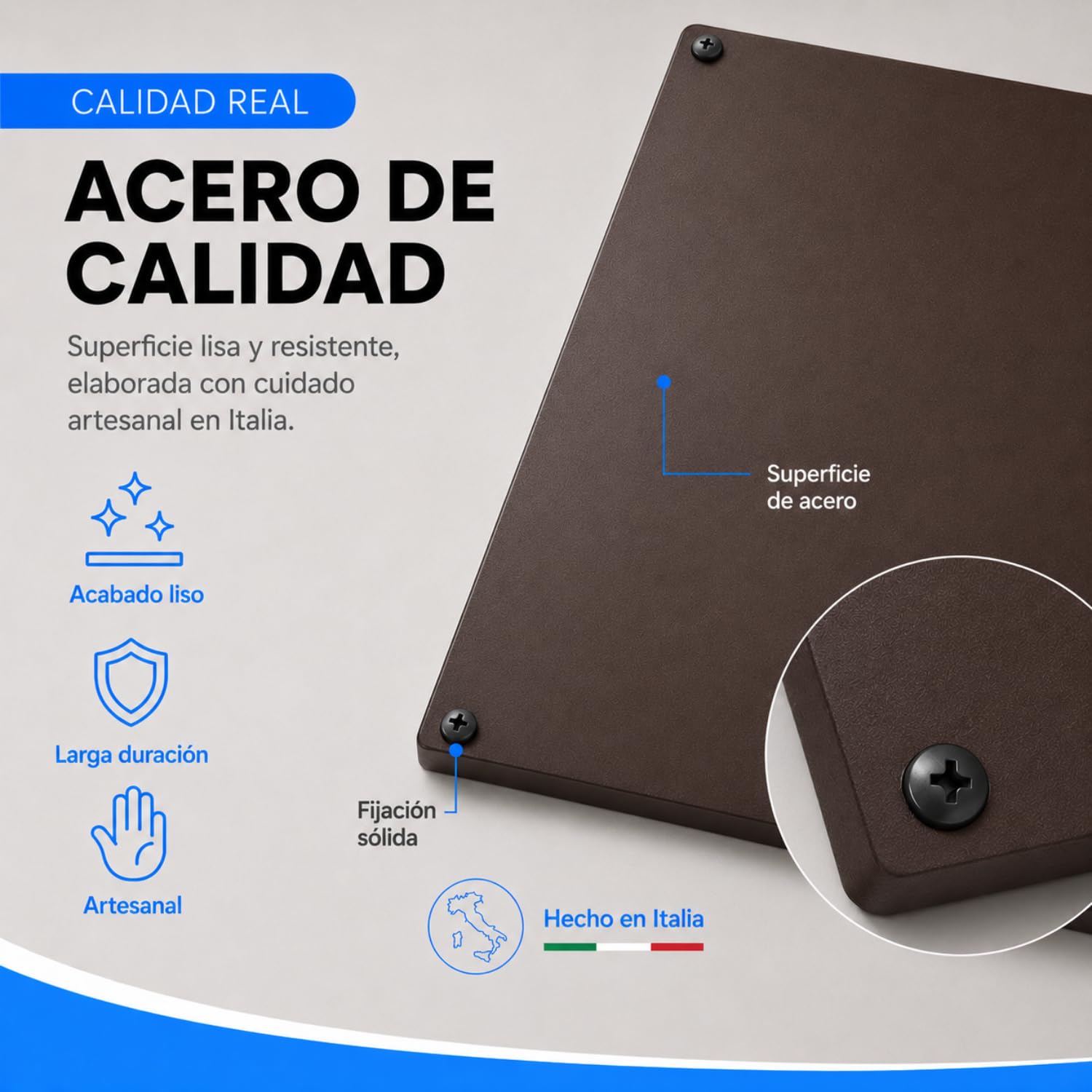 INOXLM Pizarra magnética de pared borrable de acero, marrón 60 x 44 cm, pizarra para imanes ideal para casa y oficina, rotulador blanco incluido - Made in Italy