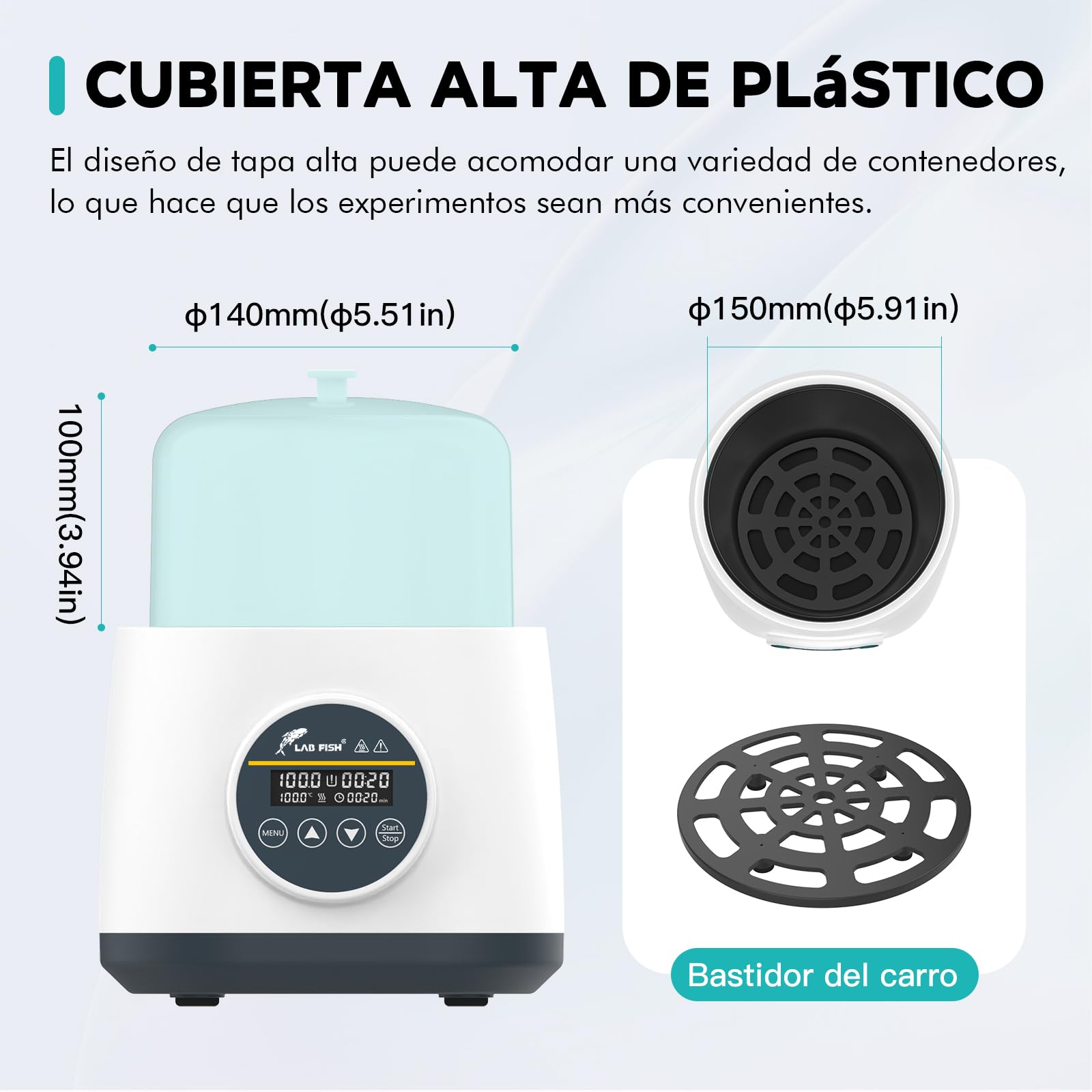 LAB FISH Baño María Laboratorio 2L, Calentamiento Preciso 100°C, Tanque de Acero Inox con Temporizador & Doble Protección Sequedad, Tapa Transparente