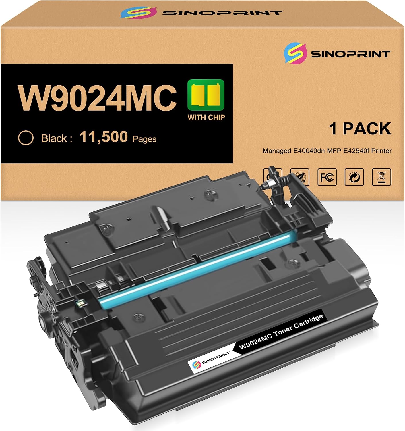 W9024 W9024MC Black Toner Cartridges with Chip Compatible with HP W9024MC Toner for Managed E40040dn MFP E42540f Printer(1 Pack Black)