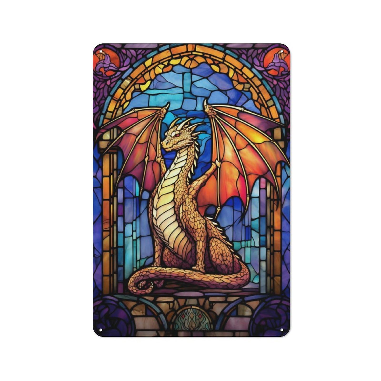 Junmoney Gold Textra Dragon Tin Wall Plaque 30X20cm With For Guest Room Or Hallway, For Home Office, Studio And Craft Room Walls