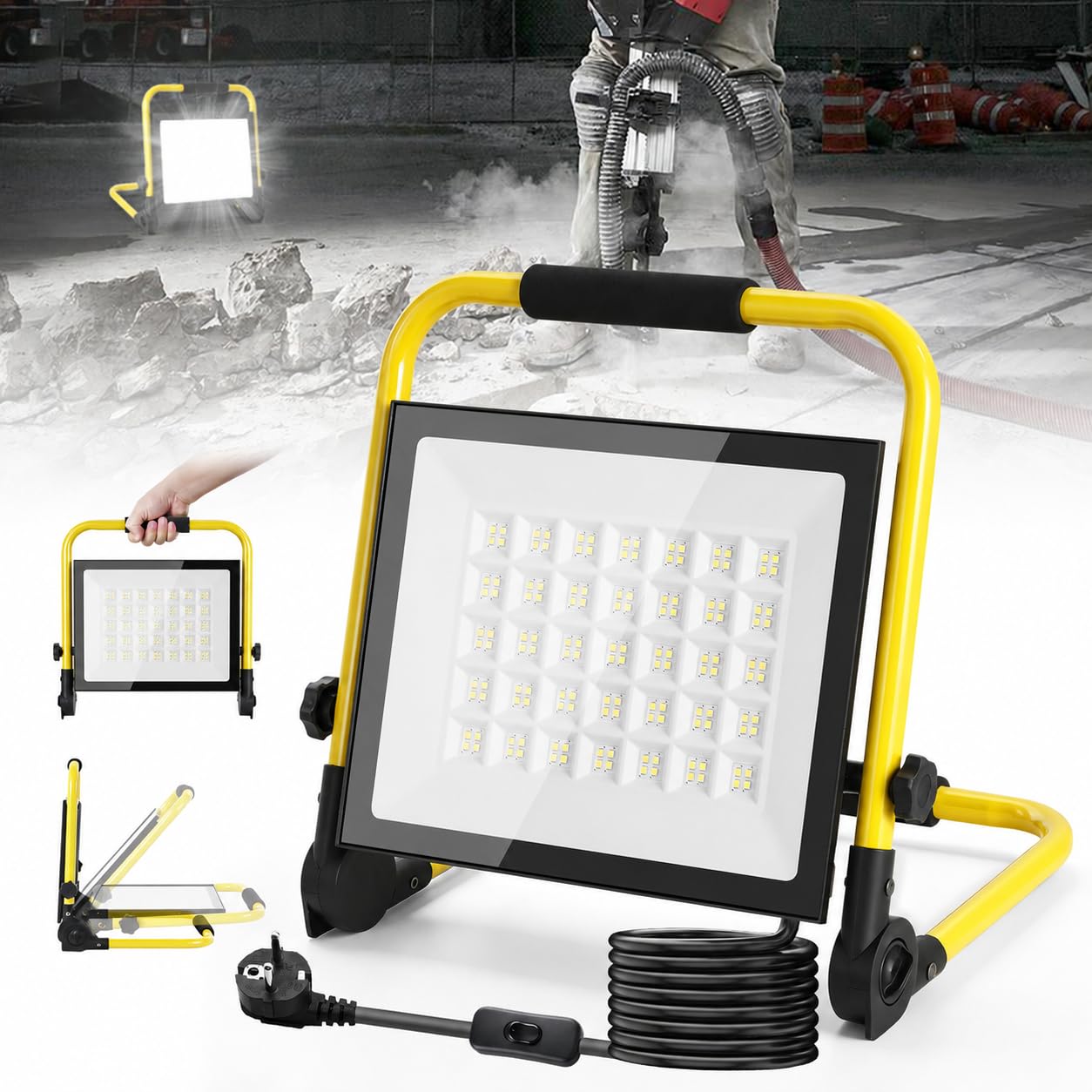 Reflektor LED budowlany 200 W, 22000 lm, 6500 K, zimna biel, 3 poziomy
