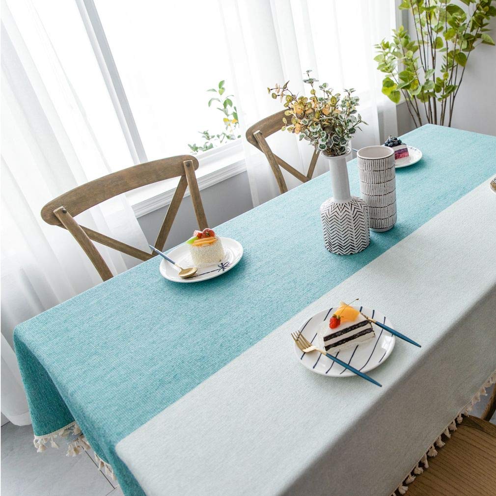 Funda de Mesa Rectangular de Lino y algodón con borlas para Cocina, Comedor, Mesa, decoración de Escritorio, algodón, Lino, Verde, 140x200cm