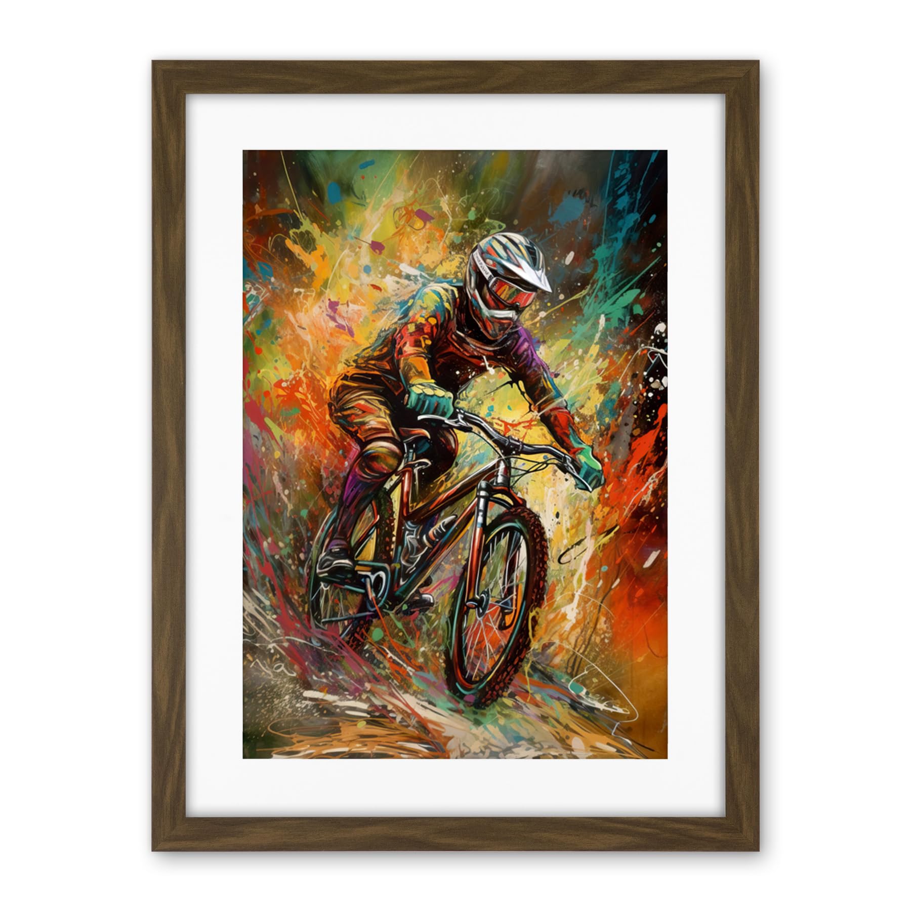 Artery8 Mountain Biker Paint Splat Portrait Action Shot Artwork Framed Wall Art Print 18X24 Inch