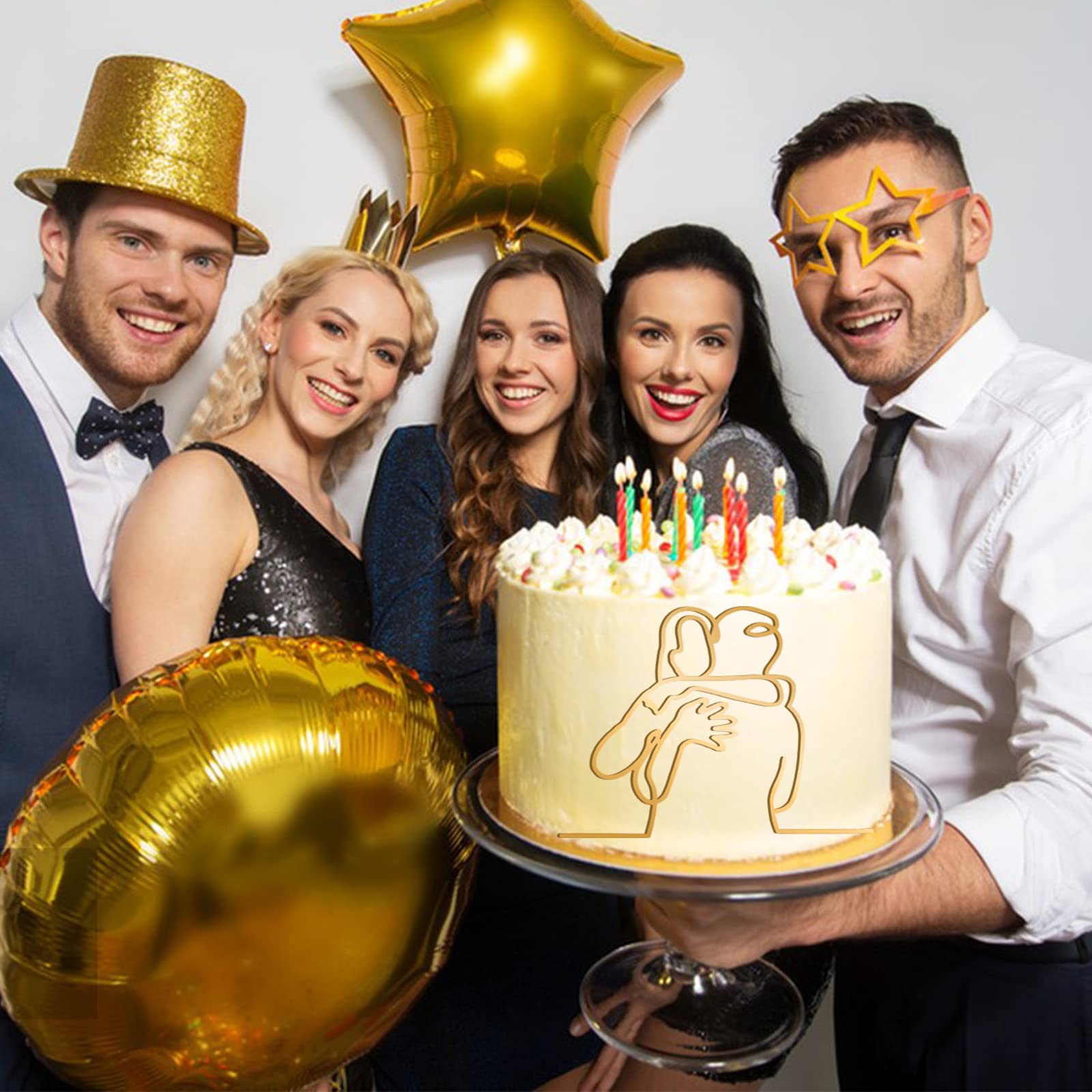 BINBE 12pcs Gold Cake Topper Art Couple Face Cake Topper Minimalistische Acryl Boho Cake Toppers für Hochzeit Valentinstag Jahrestag