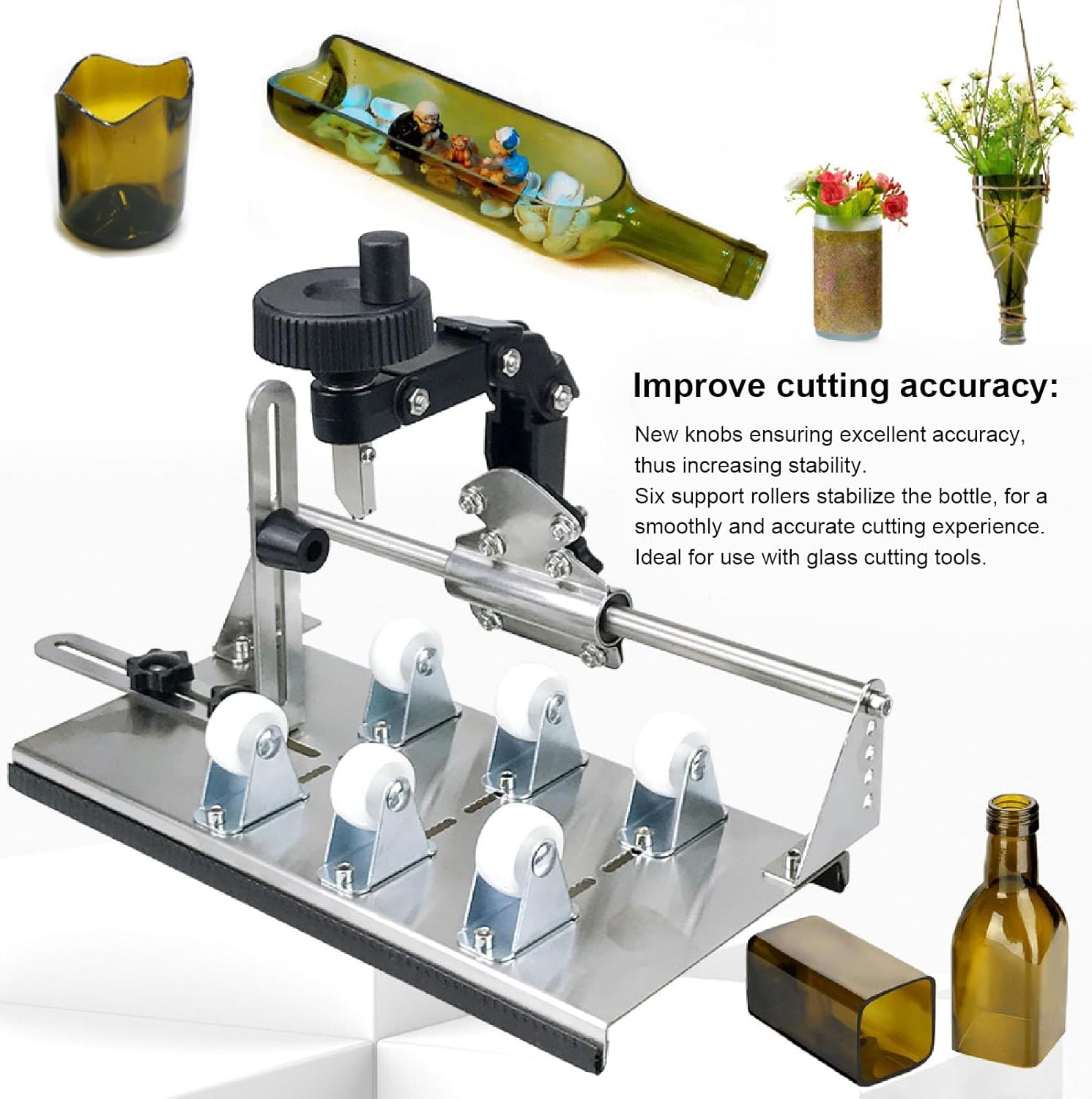 Glass Bottle Cutter Kit, High Accuracy Glass Cutting Machine, Smoothly Clean Cutting Tool Set with Tungsten Carbide Blade, for Wine Beer Whiskey Bottles, DIY Candle Holders Goblets