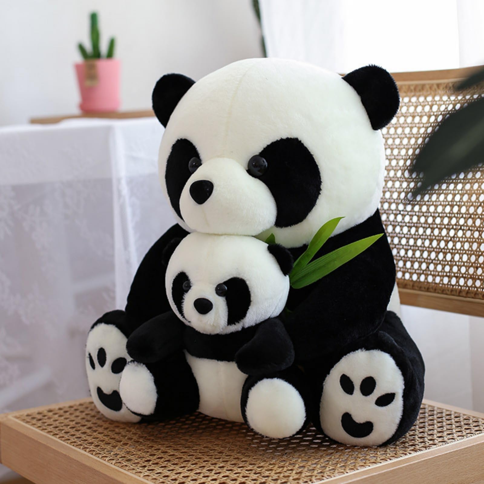 Panda Kuscheltier, 30/40cm Weiches Stofftier Mutter mit Baby und Bambusblättern, Niedliches Panda Plüschtier für Sofa Bett Kinderzimmer Dekoration, Geschenk für Kinder Erwachsene (40 cm)