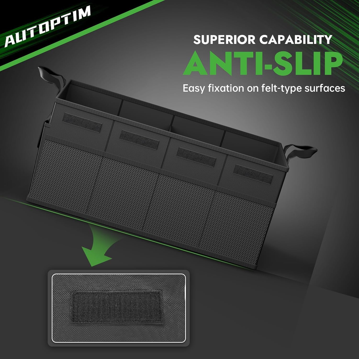 AUTOPTIM Car Trunk Organizer - Collapsible Car Organizer with Non Slip Bottom & Multiple Pockets for Groceries, Trunk Storage with Base Panel for SUV Sedan Van, 2 Compartments (Black, Medium)
