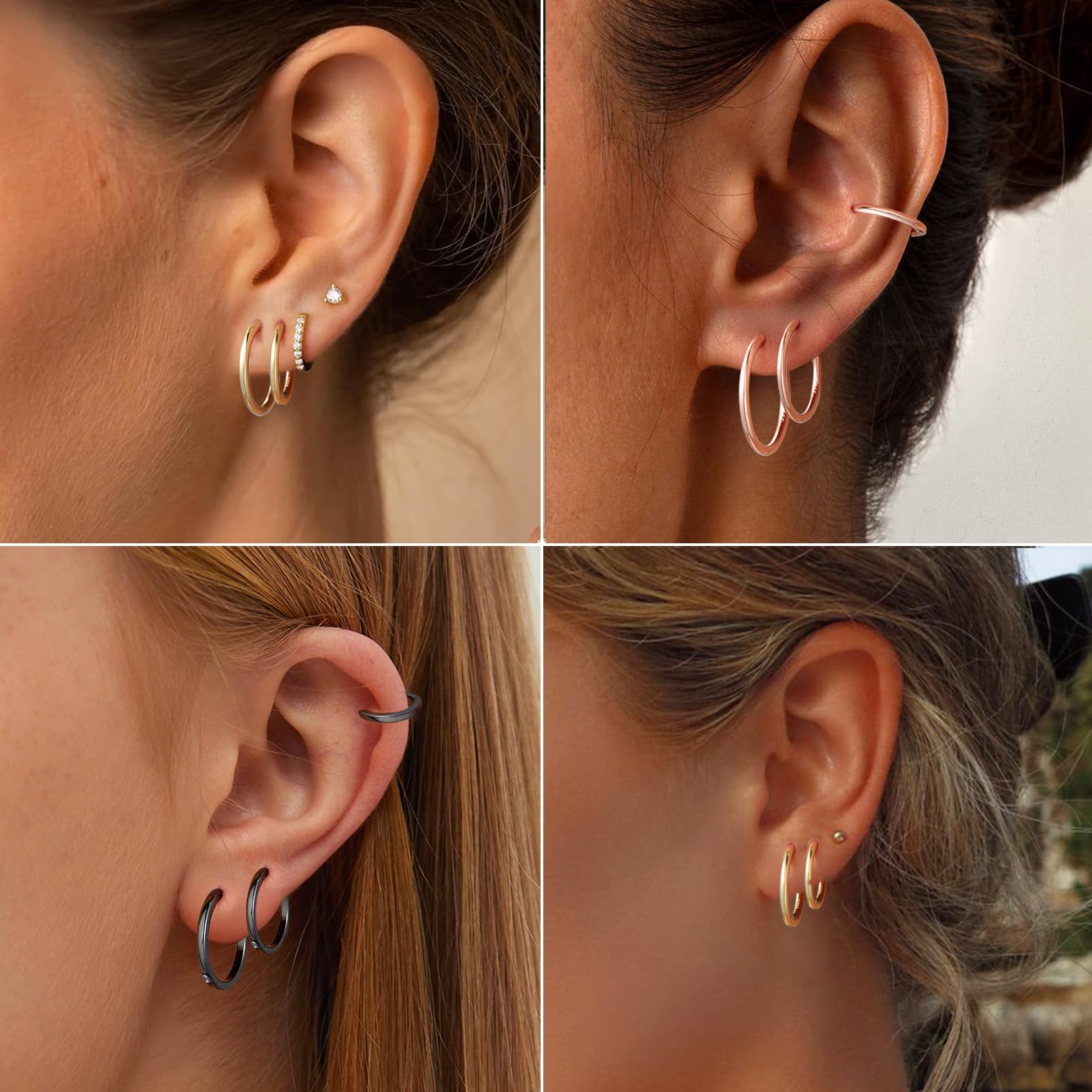 ChicSilver 925 Plata Pendientes Aros Mujer Hoop Earrings Oreja 8-20MM | Material Plata de Ley Aretes Hipoalergénicos para Piel Sensible Banda Fina Regalo Madre Pareja Joyería Delicada