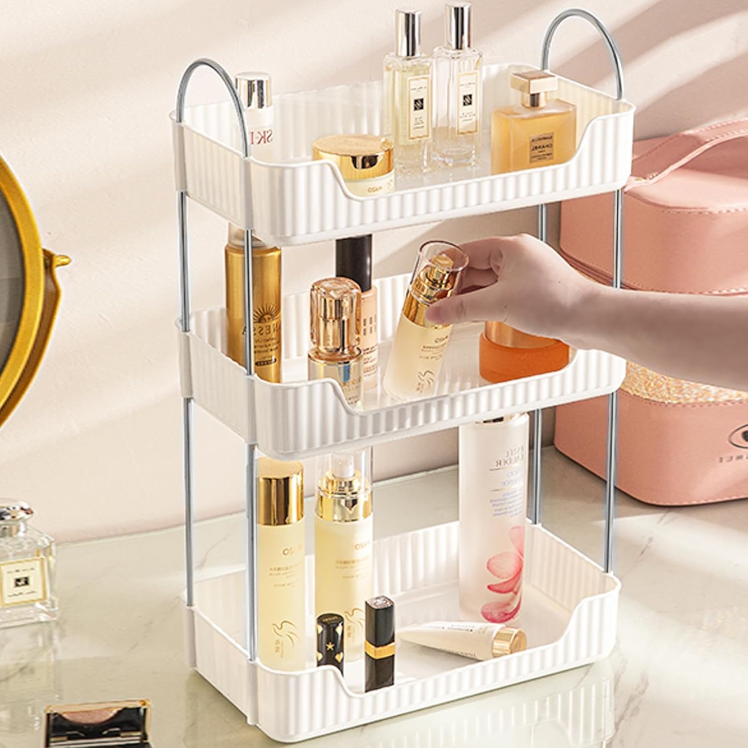 Xmart India 3 Tier Bathroom Counter Organizer – Makeup & Skincare Storage Shelf, Vanity Countertop Perfume Stand, Cosmetic Organiser Tray, Kitchen Spice Rack Organizer-image-29