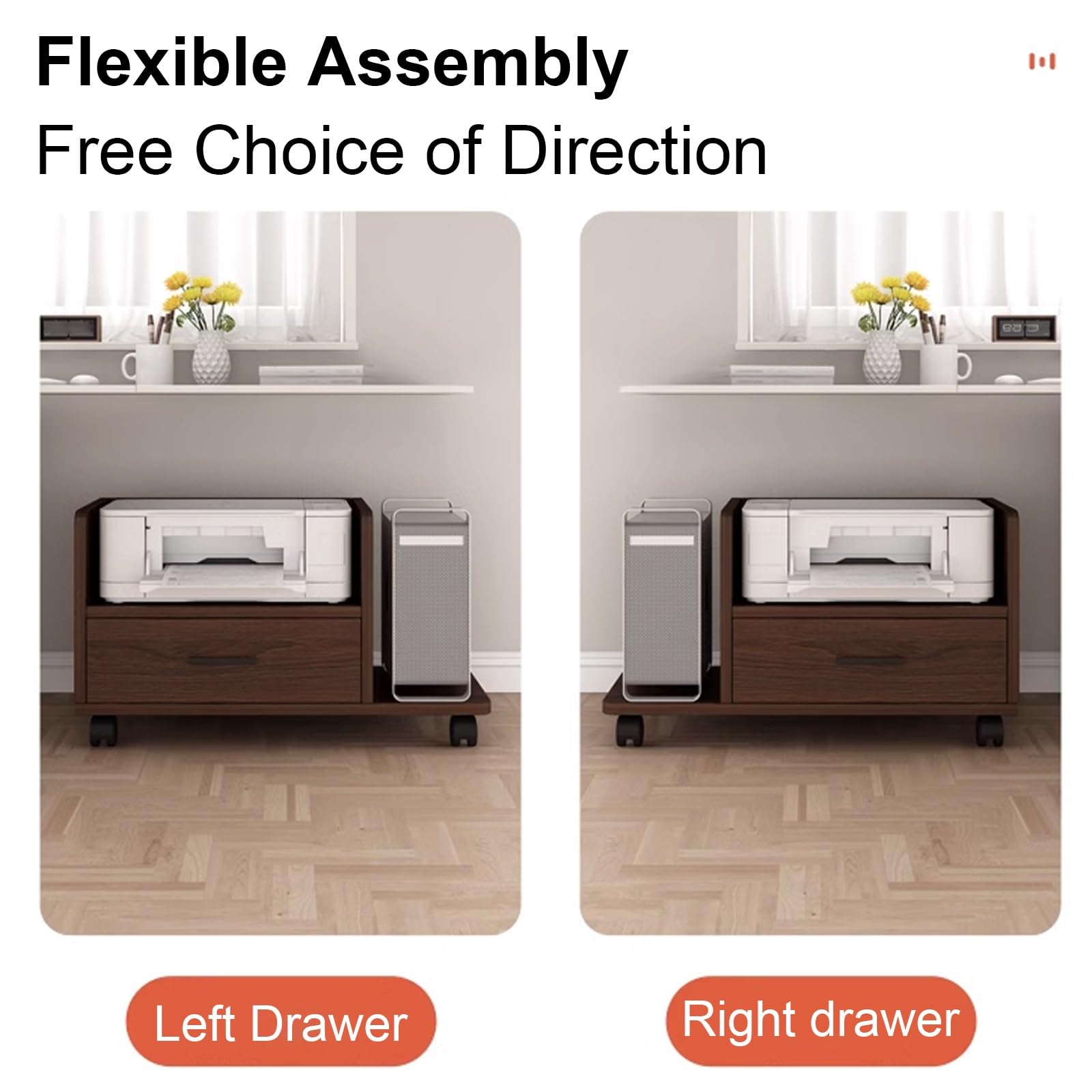 Mesa para Impresora con Ruedas Tablero Ecológico de Madera Maciza Muebles Oficina con Cajones de Almacenamiento para Hogar Estudio Montaje Flexible(Natural,53 * 40 * 45cm)