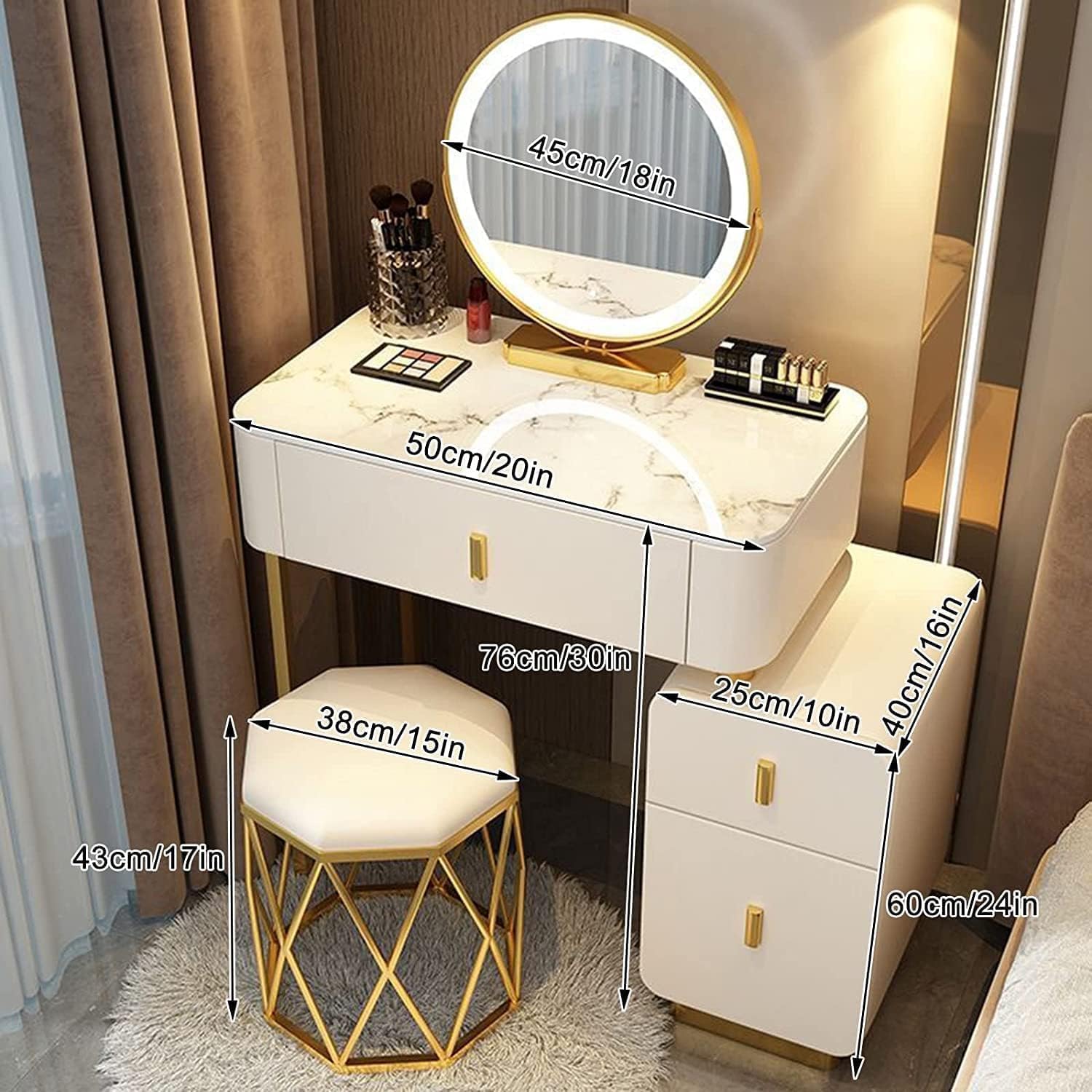 Amazon｜ドレッサー 高級化粧台セット寝室化粧台デスク LED 照明ミラー