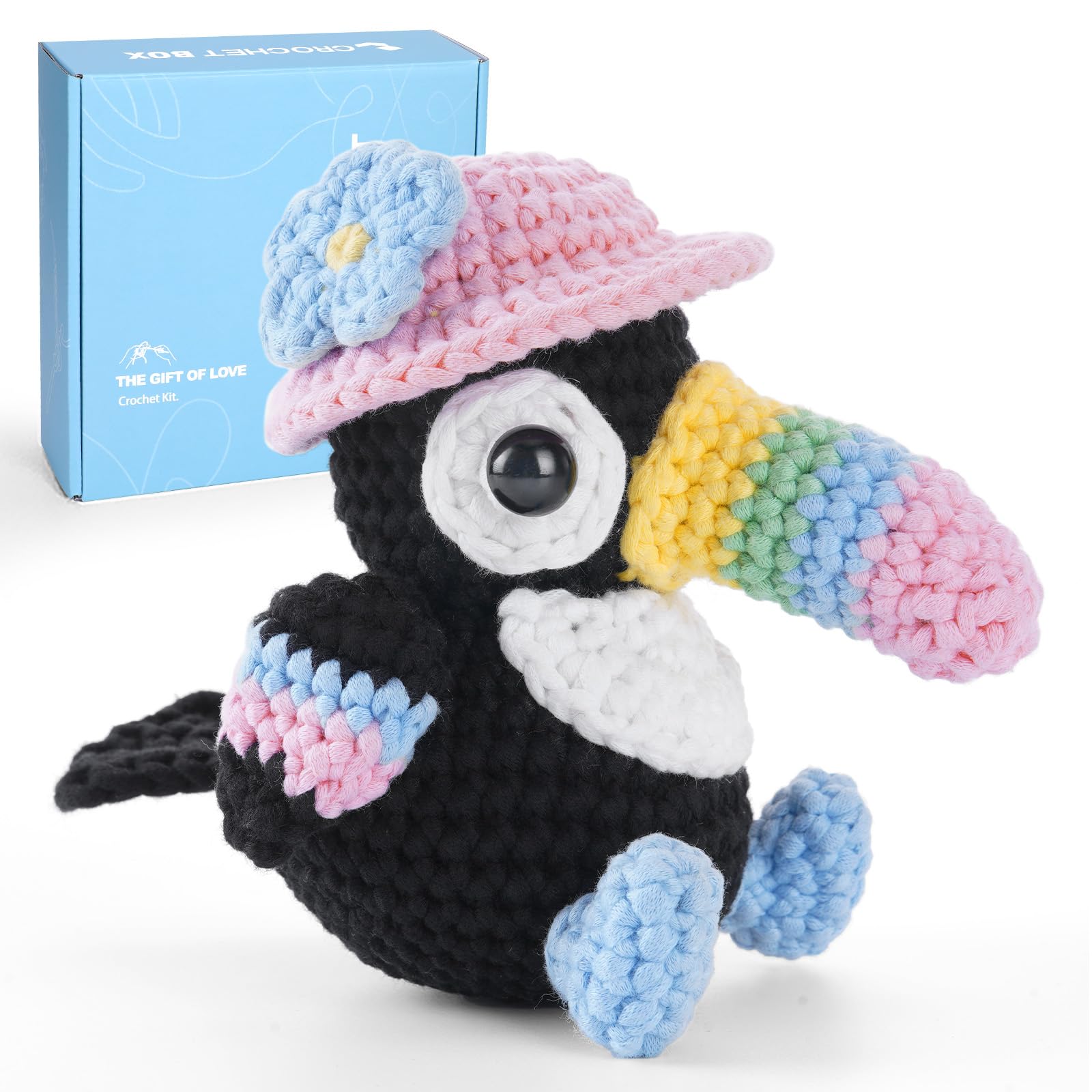 CrochetBox Crochet Kit for Beginners Adults - Toucan Starters Crochet Kit, Beginners Crocheting Kitting for Adults Teen, Craft Gifts with Crochets Yarns, Hook, Step-by-Step Video, Instruction