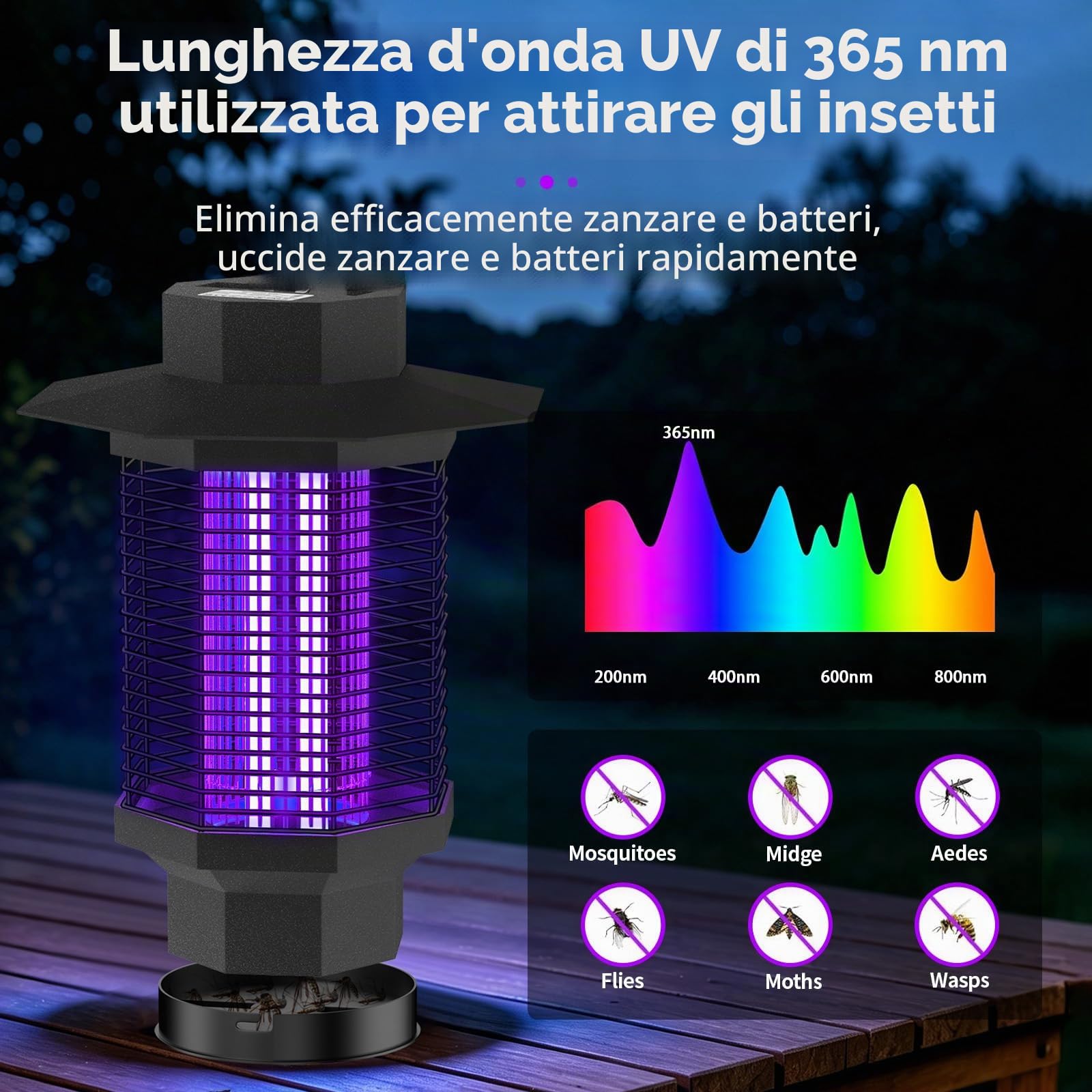 Zanzariera Elettrica da Esterno, 18W 4200V UV Lampada Zanzare, Trappola Led a stelo, Lampada Antizanzare, Trappola per Insetti per uso Interno ed Esterno