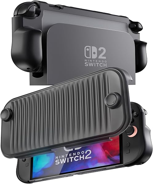 ProCase Dockable Grip Case for Nintendo Switch 2, Protective PC Front Cover with a Foldable Controller Holder Design, Slim Shockproof Hard Shell Fit for 2025 Switch 2 & Kickstand -Black - 1